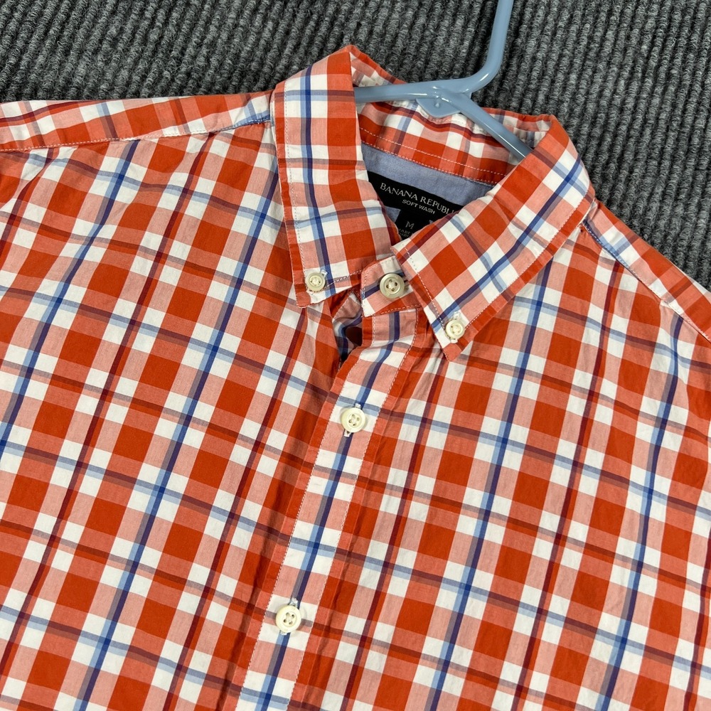 Banana Republic Shirt Mens Medium Orange Plaid Long Sleeve Button Down Casual